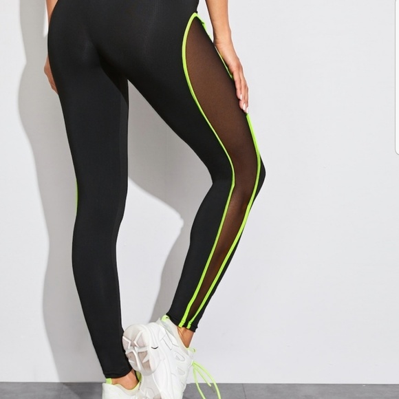 ■SOLDOUT■NEW NEON LIME SHEER PANEL LEGGINGS - Picture 2 of 5